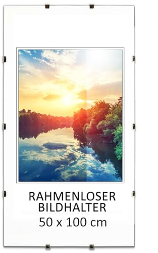 MG Design Rahmenloser Bilderrahmen, 50 x 100 cm - mit Clips, Acrylglas, HDF-Platte - zum vertikalen oder horizontalen Aufhängen/Aufstellen, Cliprahmen für Fotos, Poster, Puzzles