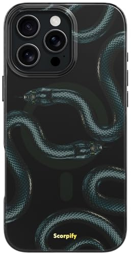 SCORPIFY for iPhone 16 Pro Max Case [Compatible with MagSafe] with Shadow Black Snake Print Design, Cute Magnetic Phone Cover for Women Girls and Men, [10FT MIL-Grade Drop Protection] Slim Bumper