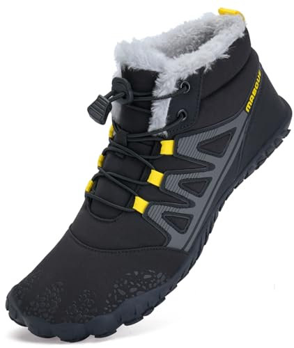 Mabove Barfußschuhe Winterstiefel Herren Damen Traillaufschuhe Warm Gefüttert Winterschuhe Schneestiefel (Schwarz-Gelb,44 EU)