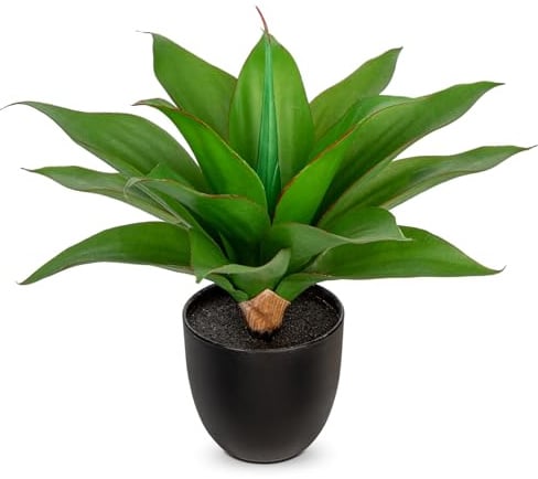 Hollyone 33cm Künstlich Agave Pflanze Klein Kunstpflanze Zimmerpflanzen Unecht, Agave Künstlich im Topf Grünpflanze für Tischdekoration Büro Heim Badezimmer Innendekoration