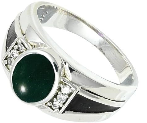 JEWELFORCE 925 Sterling Silber grüner Jade-Edelstein-Ring für Herren und Damen, Stein-Band-Ring, Ring in allen Größen, handgefertigter Schmuck JSR-1166CD_72 (22.9)