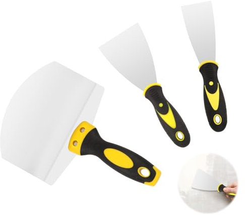 Spachtel Set, 3 Stück Edelstahl Malerspachtel Set, Putty Messer Spachtel Set, Edelstahl Flächenspachtel mit Kunststoffgriff, Gipser Spachtel für Tapeten, Trockenbau und Gips Schaben