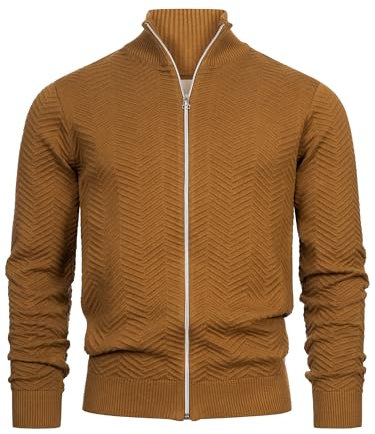 KRONSTADT Herren KSCarlo Zip Strickjacke mit Stehkragen und Reißverschluss | Fein-Strick Cardigan für Männer Rubber, S