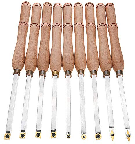 Chisels, Turning Lathe Tool Set Wood Handle Parting Tool with Wrench 9Pcs Alloy Lathe Finisher Tool for Wood Hobbyist Or DIY Or Carpenter