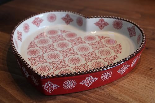 Miljögarden Backform aus Steinzeug, Herzform, 26 x 24 cm, Rot/Beige mit braunem Rand, ofenfest