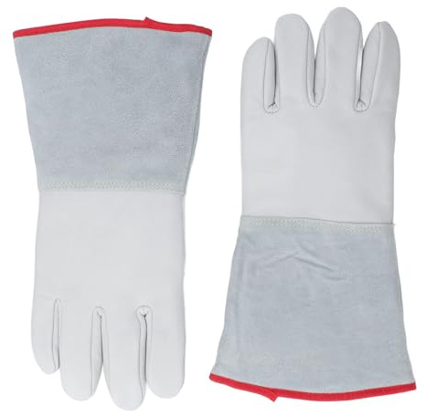 Srliya 1 Paar 36 Cm Frostschutzhandschuhe, Verdicktes Rindsleder, Niedrige Temperaturen, Schutzhandschuhe für die Handhabung von Flüssigem Stickstoff und Trockeneis
