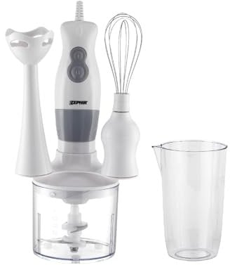 Zephir, Frullatore Multifuzione con Accessori, 300W, Frulla, Miscela, Monta e Trita, Frullatore ad Immersione, Frusta per Montare, Contenitore Tritatutto da 0.75L, 4 Lame in Acciaio Inox