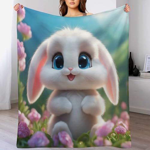 AAPZY süßes Kaninchen Decke,Vier Jahreszeiten Weich Wohndecke Decke Schlafdecke Sofadecke Plüschdecke Pelzdecke Printdesign Couchdecke Flannel Bett Decke （140×180cm）