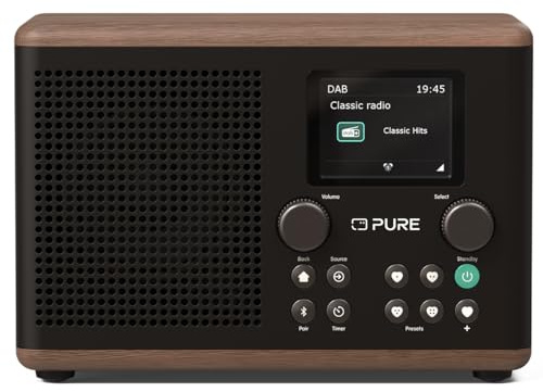 Pure Classic H4 Digital Kitchen Radio (DAB+/FM, Bluetooth, USB, AUX, Kitchen Timer, Alarm), Coffee Black/Walnut (Renewed)