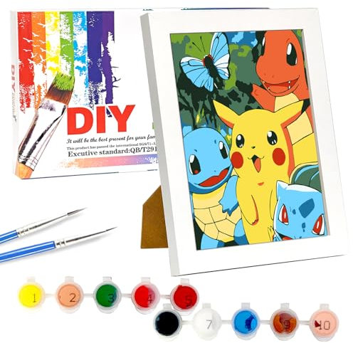 LAISU Malen Nach Zahlen mit Rahmen für Kinder Junior Erwachsene Anfänger, 18x24cm Kleine Cartoon Anime Painting, DIY Gemälde Bastelset mit Leinwand Pinseln Acrylfarben für Jungen Mädchen ab 6 Jahre