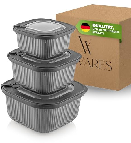 Viwares Frischhaltedosen im 3er Set mit transparentem Ventildeckel, Aufbewahrungsbehälter, Küche, stapelbar, BPA-frei, Kunststoff, Mikrowellen/Kühlschrankgeeignet, 3 Größen (600ml/1100ml/1800ml)