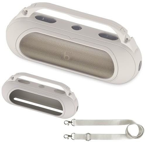 RAWECUD Silikon-Schutzhülle für Beats Pill 2024 kabellose Bluetooth-Lautsprecher, schützender Ständer für Beats Pill Bluetooth-Lautsprecher, Zubehör mit Schultergurt (nur graue Hülle)