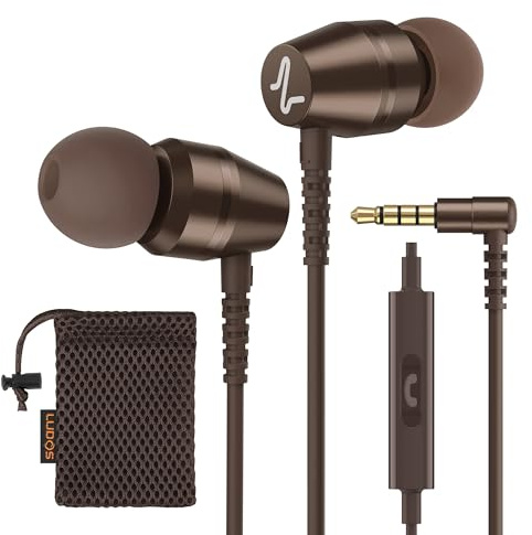 LUDOS OMNITONE Kopfhörer In Ear Kopfhörer mit Kabel und Mikrofon, 5 Jahre Garantie, In Ear Ohrhörer, 3,5 mm Klinkenstecker Earbuds, Satte Bässe Earphones, Headphones für iPhone, iPad - Braun