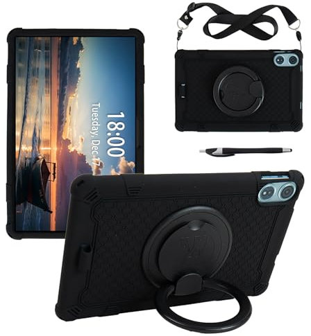 Funda Infantil Compatible con Teclast T60 Plus Tablet 12 Pulgadas para Lápices, Antichoque con Soporte, Asa Giratoria 360°, (Negro)