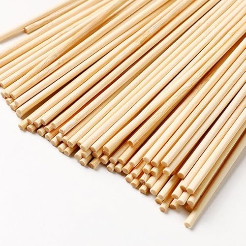 WANYI 100 Pièces Batonnet en Bois, Baguette Bois, 4mm x 300mm Baton Barbe a Papa Rond en Bois Tige Bois pour Maquette DIY Projets Artisanat et Décoration