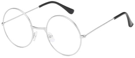VILITI Round Glasses, Retro Eyeglasses Metal Frame Clear Lens Glasses Vintage Eyeglasses, Wizard Costume Retro Clear Lens Glasses, Wire Costume Geek Accessories for Dress Up (silver)