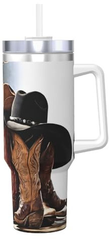 ESASAM Cowboy Black Hat Western Boots Tasse à crème glacée avec poignée, isolation chaude et froide pendant plusieurs heures