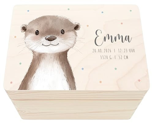 Erinnerungsbox Baby Otter personalisierte Holzkiste Erinnerungsbox Erinnerungskiste Geschenk Geburt Geburtsgeschenk Holzbox 30x20x13 cm