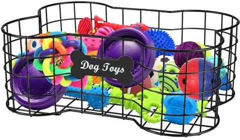 Geyecete Panier En Métal Pour Animaux De Compagnie, Panier Forme D'Os Chien, Organisateur De Jouets Pour Chiots, Boîte De Rangement Robuste Pour Accessoires Chien - Noir