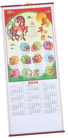 Mikikit Wandkalender Zum Chinesischen Neujahr 2026, Jahr Des Pferdes, Kalender, Rattan-imitation, Hänge-rollkalender, Druck Monatlicher, Abreißbarer Seiten Für Büro Und Zuhause, Feng