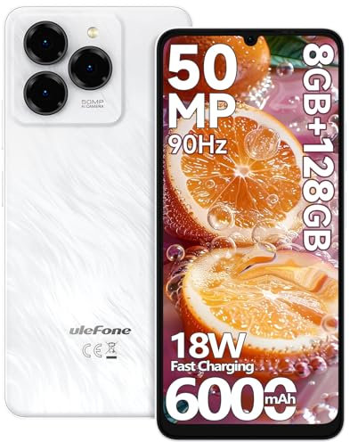 Ulefone Note 20 Pro Smartphone 50MP Kamera 6000mAh 18W Octa Core 128GB ROM 8GB/1TB SD Android 14 6,75 Zoll 90Hz HD+, 4G Dual SIM Handy Ohne Vertrag Fingerabdruck Face ID GPS OTG 2 Jahre Garantie-Weiß