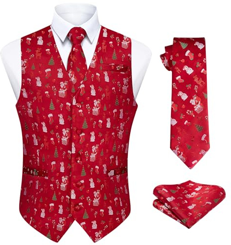 Enlision Weste Weihnachten Herren Festliche Weste mit Krawatte und Einstecktuch Xmas Set