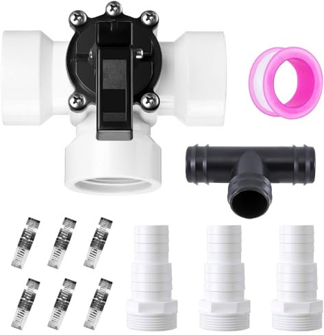 12 Stück Bypass Set Pool, 3-Wege-Ventil & ABS-Adapter Bypass Set Pool 32/38mm Anschluss mit Schlauchschellen, T-Stück und Teflonband für Poolheizung Wärmepumpe Solarheizung und Sandfilteranlage