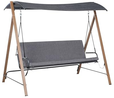 Hollywoodschaukel Stahl Stoff grau/braun mit Sonnendach Gartenschaukel Bonagia