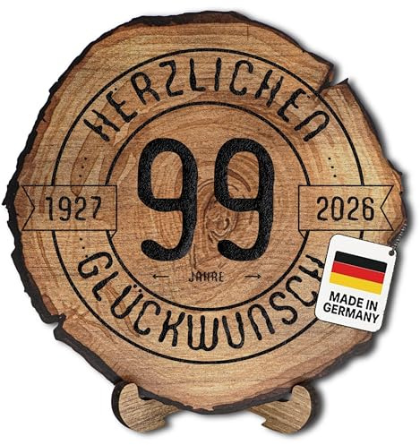 DARO Design – Baumscheibe mit Gravur für 99. Geburtstag – Geburtstags Geschenk aus Holz – Hochwertige Holz Geschenke mit Gravur ideal für Geburtstag – Dicke 6mm, Durchmesser 30cm – Made in Germany
