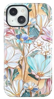 QLTYPRI Flower Case for iPhone 14 Plus/15 Plus, Aesthetic Cute Floral Phone Case for Girls Women, Protective Hybrid 2-Layer Hard Shell Silicone Cover Durable Shockproof Phone Cover - Bloom Flower