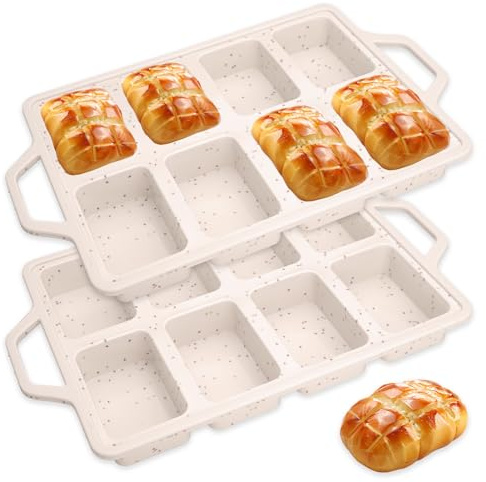 OtumnFS 2 Pcs Silicone Mini Loaf Pans with Metal Reinforced Frame-Non-Stick Silicone Bread Pan for Baking 8-Cavity,Tiny Banana Bread Set