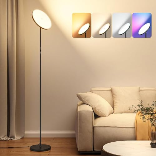 OTREN LED Stehlampe Wohnzimmer Dimmbar, Moderne Stehleuchte mit Fernbedienung & Touch-Steuerung - Schwarz Lampe Deckenfluter für Schlafzimmer Büro 36W 182CM