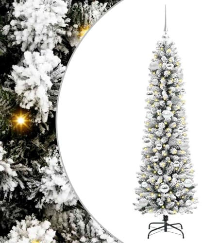 vidaXL Artificial Christmas Tree with 150 LEDs Green and white 150 cm, Living Room, Modern, Decorative Christmas Tree, Pre-Lit, Indoor Holiday Lighting, Seasonal Decor, Winter Wonderland