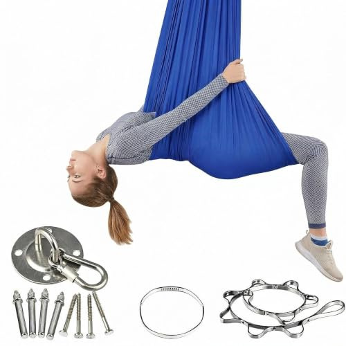 Hängeschaukel Hängematte, Königsblau, 280x150cm | 150kg Tragfähigkeit, mit Befestigungsset, Yoga Trapez für Zuhause, Indoor & Outdoor, Luftgymnastik Trapez