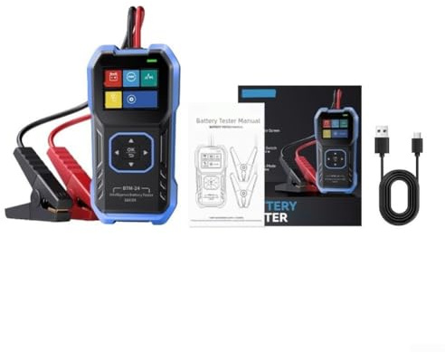 BTM-24 Auto Batterietester, 12V 24V mit Verpolungs- und Überspannungsschutz, Anzeige Von Spannung, Kapazität, Start- und Lasttest Auf 2,4 Zoll Farbdisplay, für Fahrzeuge und Elektroautos