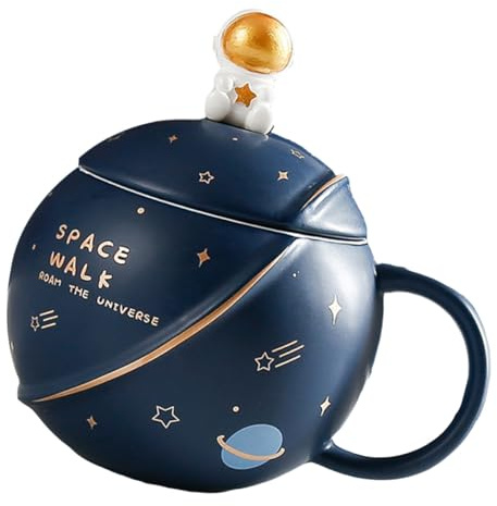 Supvox Astronautenbecher Keramik Trinkbecher 400ml Hitzebeständig mit Planeten Motiv Dekorativer Wasserbecher für Heiße Kalte Getränke Zuhause Zufälliger Stil