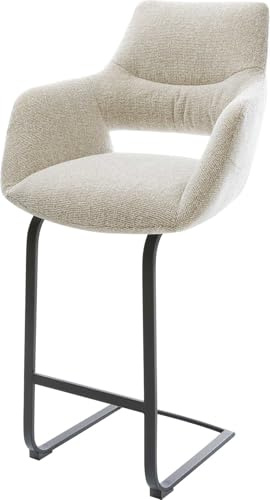 DELIFE Barstuhl Yago-Flex Freischwinger Flach Metall Schwarz Webstoff Soft Beige Taschenfederkern