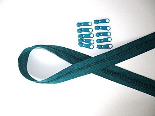 5m Reißverschluss endlos, Spirale 3mm + 15 Schieber/Zipper 32 Farben, Meterware (Petrol)