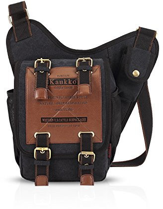 FANDARE Retro Brusttasche Leinwand Umhängetasche Herren Sporttasche Rucksack Schultertasche Daypacks Grosse Sling Bag für Outdoor Reisen Wandern Radfahren Bergsteigen Reisen Dauerhaft Schwarz