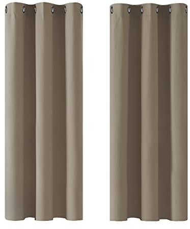 Deconovo Verdunkelungsvorhänge, wärmedämmend, kältebeständig, Vorhänge für Jungenzimmer, modernes Design mit Ösen, 107 x 160 cm (B x H), Taupe, 2 Stück