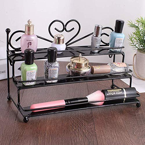 3 Tier Metal Shelf Nail Polish Wall Rack Essential Oils Perfume Table Top Organizer Display Stand (Black)