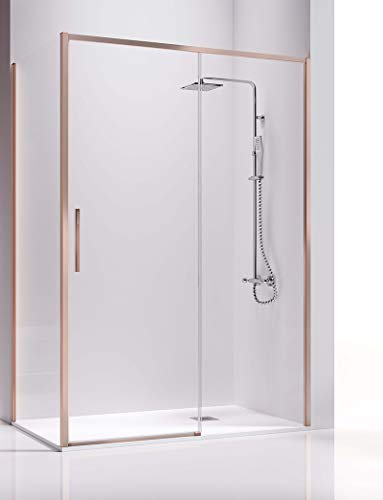 Paroi de douche angulaire - 2 feuilles fixes et 1 porte coulissante - Verre de sécurité de 6 mm - Modèle Masela Q3 OR (120-121 x 90 cm)