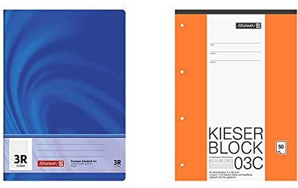 Brunnen 104440323 Schulheft A4 Vivendi (32 Blatt, liniert mit Rand, Lineatur 3R, Klasse 3) & 1042923 KIESER-Block Lineatur 3 (A4, 50 Blatt, blanko, 80 g/m², Klasse 3)