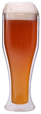 Feelino 500ml doppelwandiges Weizenbierglas, Bierglas, Doppelwandglas, Thermoglas, hält kaltes länger kalt, Weizenlady