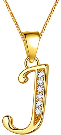 Aurora Tears Buchstabe J Halskette 925 Sterling Silber 18 Karat vergoldet Initiale J Alphabet Anhänger mit Zirkonia Schmuck Dating für Frauen DP0045J-Y