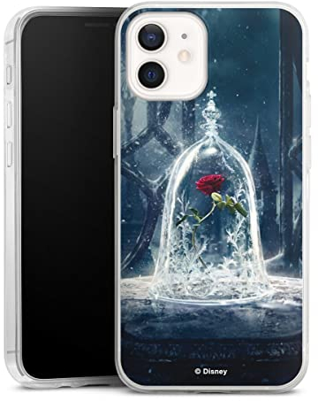 Slim Case extra dünn kompatibel mit Apple iPhone 12 mini Silikon Handyhülle transparent Hülle Die Schöne und das Biest Disney Princess Rose