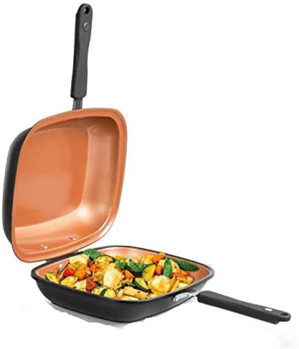LIVINGTON Black Doubletta - Sartén reversible para cocinar, asar, hornear, asar, asar, mango ergonómico, adecuado para todos los tipos de cocina, revestimiento antiadherente