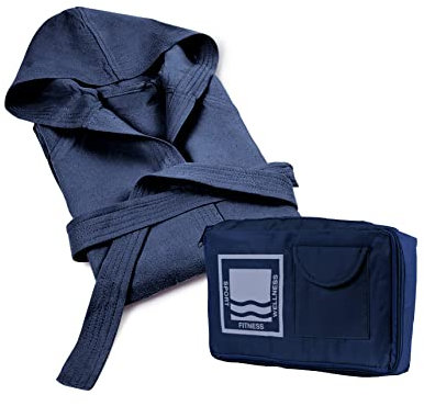 Banzaii Accappatoio in 100% Microfibra con Cappuccio – Accappatoio Uomo e Donna con Borsa Resistente e Salvaspazio - Taglia M Blu Notte
