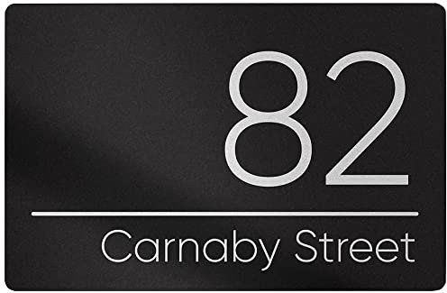 Personalised Contemporary Floating Composite Aluminium Metal House Sign | Modern Door Number Plaque | Address Sign | 200mm x 130mm (Black Background)