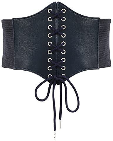 WERFORU Frauen Tied Waspie Gürtel,Breiter Schnürgürtel Korsett Elastische Taille Gürtel für Halloween Party Navy Blau
